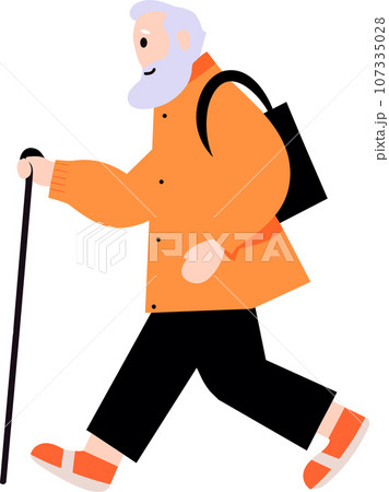Hand Drawn Elderly characters walk with canes in flat style Hand Drawn Elderly characters walk with canes in flat style 107335028