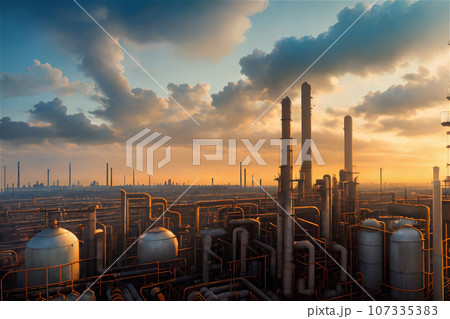 工業地帯の煙突や配管 4 工業地帯の煙突や配管 4 107335383