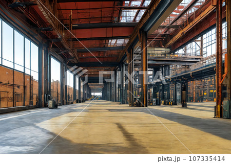 工業地帯の煙突や配管　9 107335414