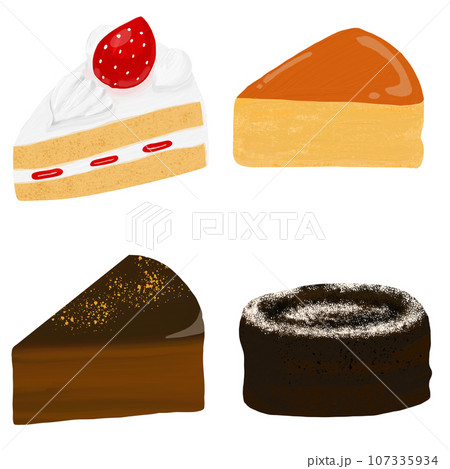 4種類のショートケーキの油絵風イラストセット 107335934