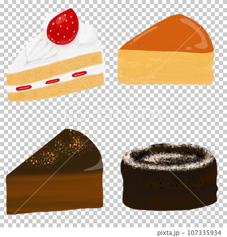 4種類のショートケーキの油絵風イラストセット 107335934