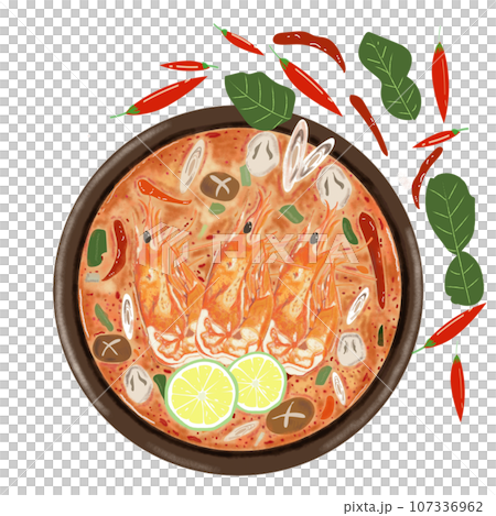 Tom yum kung Thai spicy shrimp soup 107336962