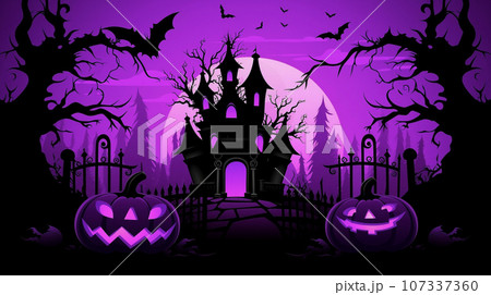 ハロウィーンのかぼちゃと城の背景イラスト　AI画像 107337360