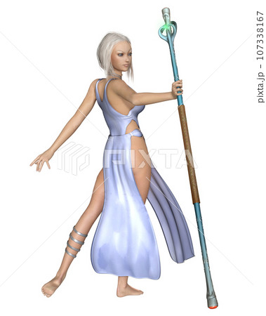 Light Mage with Magic Staff Back View 107338167