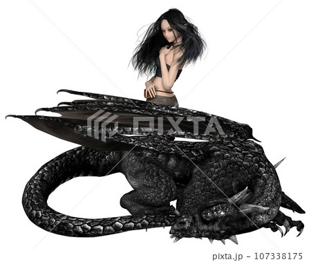Female Dragon Tamer and Black Dragon 107338175