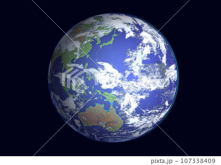 日本　オーストラリア　地図風　くっきり地球(3DCGイメージ) 107338409