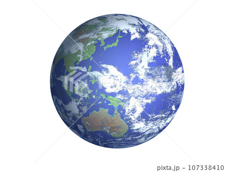 日本　オーストラリア　地図風　くっきり地球　白バック(3DCGイメージ) 107338410