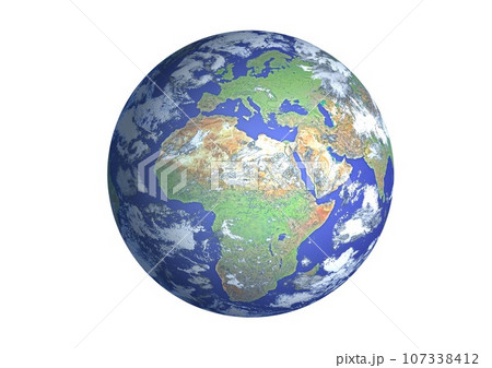 ヨーロッパ　アフリカ　中東他　地図風　くっきり地球　白バック(3DCGイメージ) 107338412