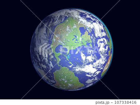 アメリカ　カナダ他　地図風　くっきり地球(3DCGイメージ) 107338416