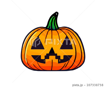 Pumpkin on white background. The main symbol of the Happy Halloween holiday. Orange pumpkin with smile for your design for the holiday Halloween. Vector illustration. 107338738