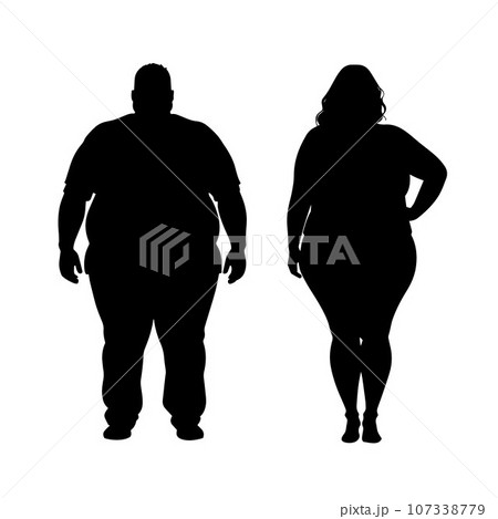 Plus Size man and woman silhouette on white background Plus Size man and woman silhouette on white background 107338779