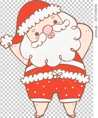 Cute Festive happy Summer Santa Claus, kawaii Christmas cartoon doodle hand drawing outline Cute Festive happy Summer Santa Claus, kawaii Christmas cartoon doodle hand drawing outline 107339040