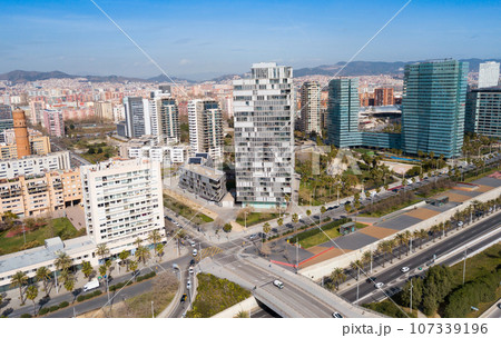 Aerial view of Diagonal Mar i el Front Maritim del Poblenou, Barcelona Aerial view of Diagonal Mar i el Front Maritim del Poblenou, Barcelona 107339196