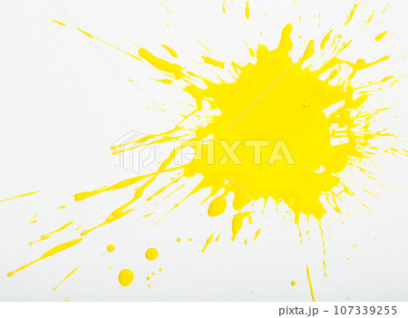 Yellow paint spots on paper, colorfull artistic image on white background Yellow paint spots on paper, colorfull artistic image on white background 107339255