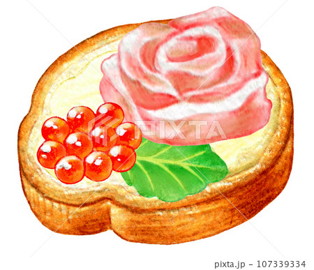 クリスマスのオードブル フランスパンのカナッペの色鉛筆画 クリスマスのオードブル フランスパンのカナッペの色鉛筆画 107339334