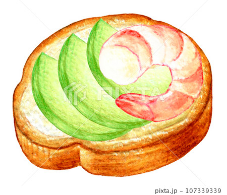 クリスマスのオードブル　フランスパンのカナッペの色鉛筆画 107339339