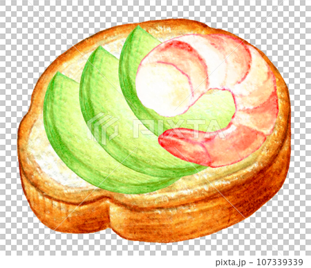 クリスマスのオードブル　フランスパンのカナッペの色鉛筆画 107339339