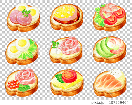 聖誕節開胃菜法國麵包小菜配料套裝彩色鉛筆畫 107339464