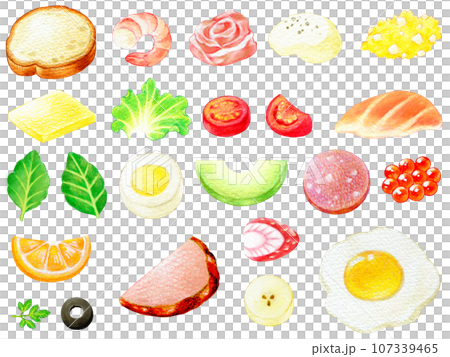 聖誕節開胃菜法國麵包小菜配料套裝彩色鉛筆畫 107339465