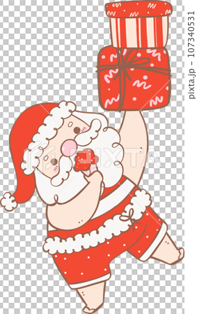 Cute Summer Santa Claus with gifts, kawaii Christmas cartoon doodle  outline 107340531