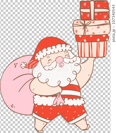 Cute Summer Santa Claus with gifts, kawaii Christmas cartoon doodle  outline 107340543