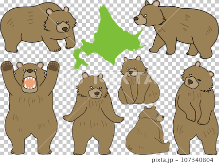 北海道のかわいいヒグマセットのイラスト素材 [107340804] - PIXTA
