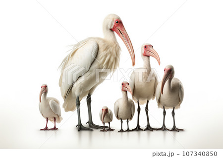 Image of group Ibis birds on a white background. Birds. Animals. Illustration, Generative AI. 107340850