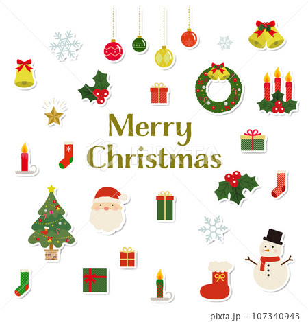 クリスマスのアイコン風イラスト素材セット クリスマスのアイコン風イラスト素材セット 107340943
