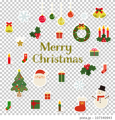 クリスマスのアイコン風イラスト素材セット クリスマスのアイコン風イラスト素材セット 107340943