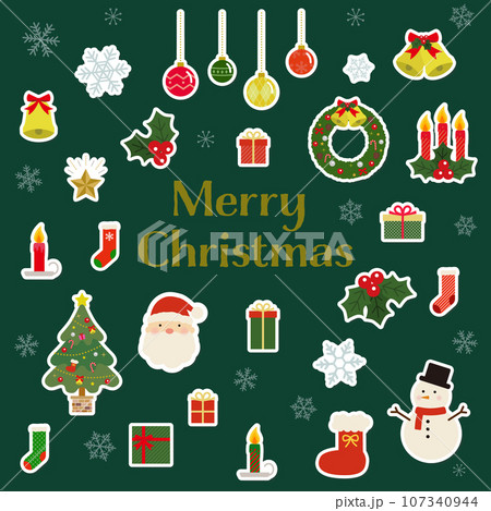 クリスマスのアイコン風イラスト素材セット 107340944