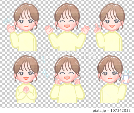 女性の明るい表情　イラストセット 107342032