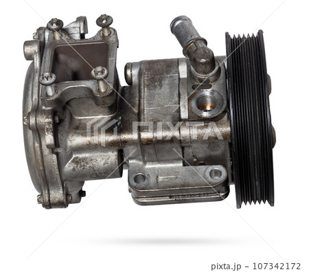 Vane pump or hydraulic power steering pump on a white background engine parts. Spare parts auto catalog. 107342172