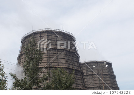 Large pipes for cooling in the factory. Industrial enterprise for the production of aluminum 107342228