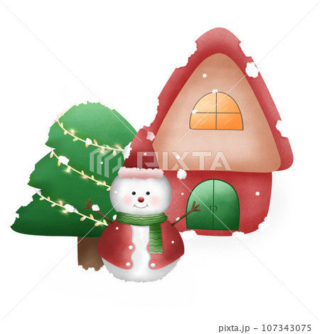 snowman with red scarf snowman with red scarf 107343075