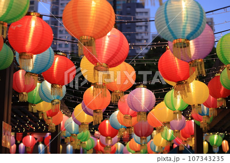 traditional paper lantern in mid autumn festival market at Hong Kong 107343235