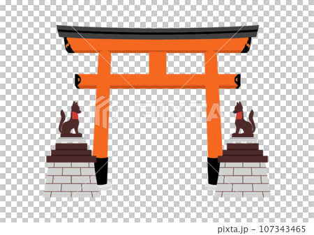 伏見稲荷大社のイラスト　鳥居ときつね 107343465