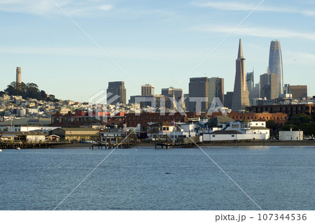 SAN FRANCISCO, CALIFORNIA, UNITED STATES - NOV 26th, 2018: Aerial View of Coit Tower and Downtown San Francisco Daytime 107344536
