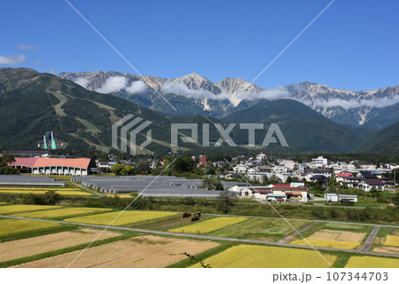 白馬ジャンプ競技場 グリーンシーズン 長野県北安曇郡白馬村蕨平からの9月の風景 白馬ジャンプ競技場 グリーンシーズン 長野県北安曇郡白馬村蕨平からの9月の風景 107344703