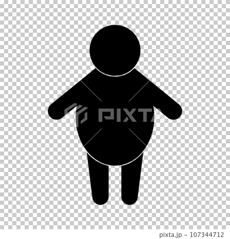 ぽっちゃり体型の人。太っている人のシルエットアイコン。ベクター。 ぽっちゃり体型の人。太っている人のシルエットアイコン。ベクター。 107344712