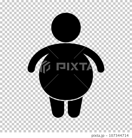 胖人剪影圖示。肥胖者。向量。 107344714