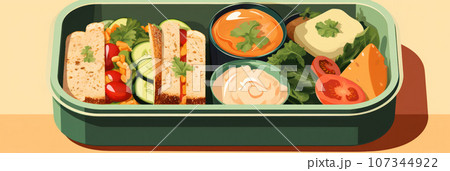 Open lunchbox with homemade food 107344922