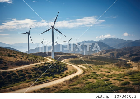 Wind turbines in the mountains Wind turbines in the mountains 107345033