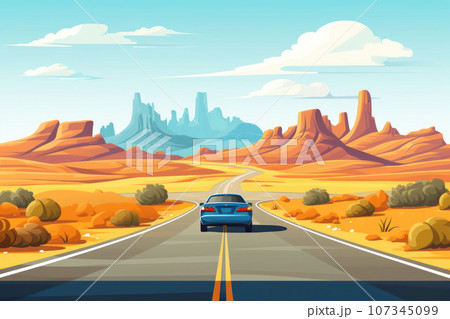 Highway along the mountains and desert Highway along the mountains and desert 107345099