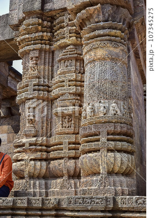 Traveling to the world heritage site Konark temple of Odisa, India, near Puri, 11th February 2020. Traveling to the world heritage site Konark temple of Odisa, India, near Puri, 11th February 2020. 107345275