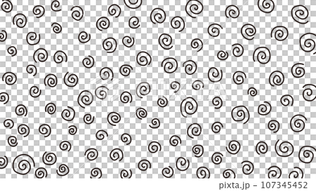 黒い線画のぐるぐる模様　混乱のエフェクト素材　16：9 107345452