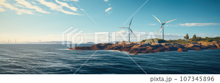 Offshore farm with wind turbines Offshore farm with wind turbines 107345896