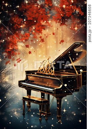 Piano christmas background. 107346608