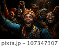 African people cheering. Generated with AI 107347307