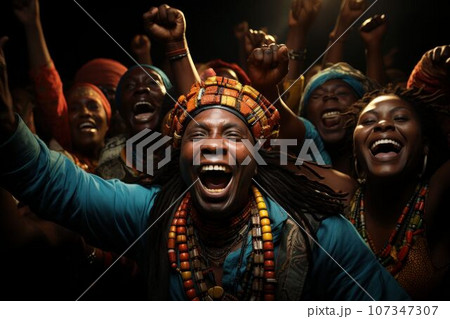 African people cheering. Generated with AI African people cheering. Generated with AI 107347307