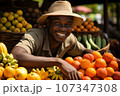 African man selling fruits. Generated with AI 107347308